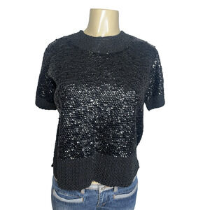 Vintage Imperial Imports Blouse Womens Large Black Sequin Beaded Wool Hong Kong